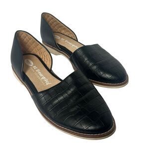 DR SCHOLLS Black Faux Croc Cut Out D'Orsay Flats Shoes 7 Slip On Comfort